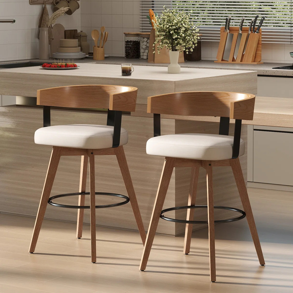 Modern And Stylish Bucket Swivel Barstool With Backrest And Armrests | Wayfair North America