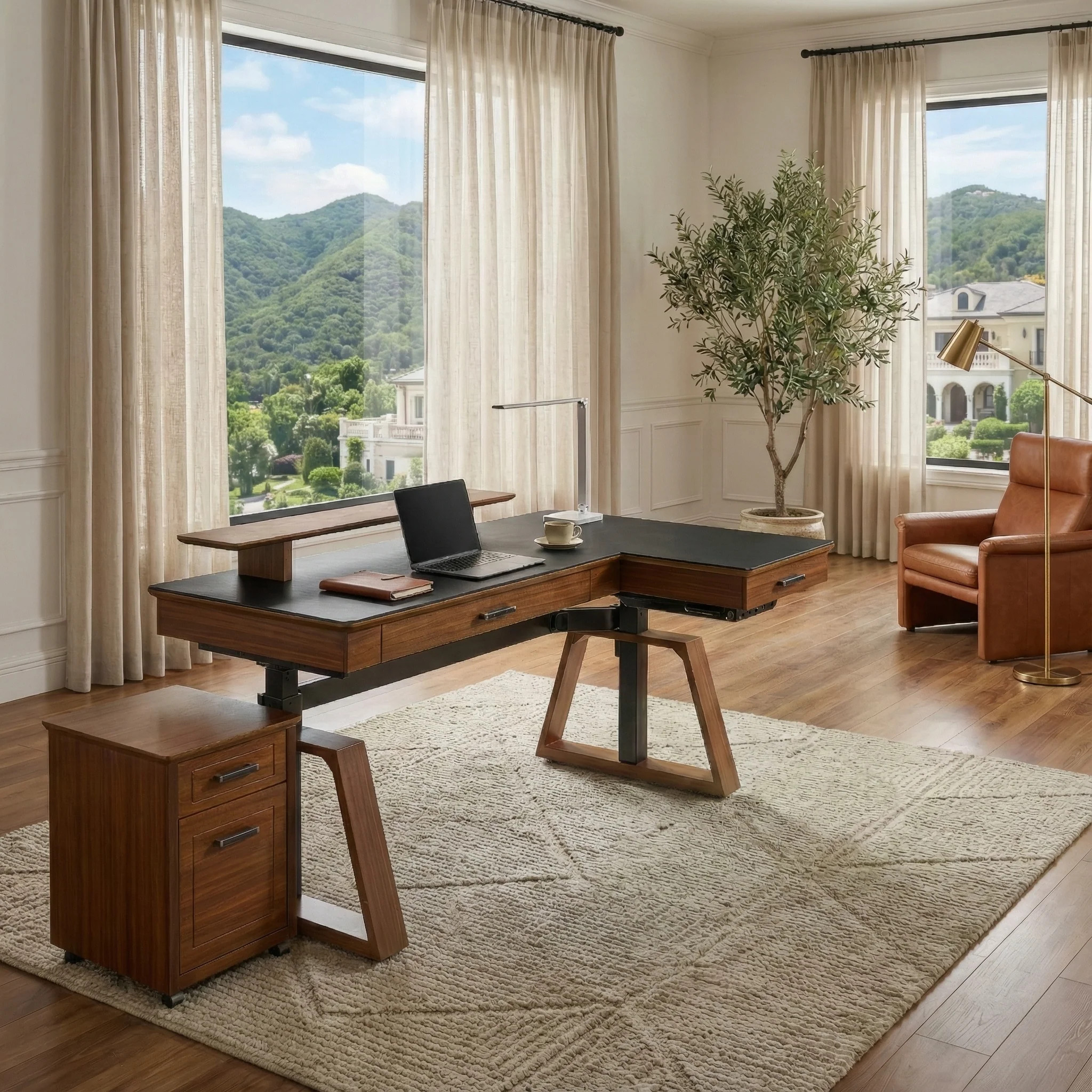 Executive Office Set:  Ark Standing Desk & Premium Executive Chair - Ark+File Cabinet / Right Side | Eureka Ergonomic