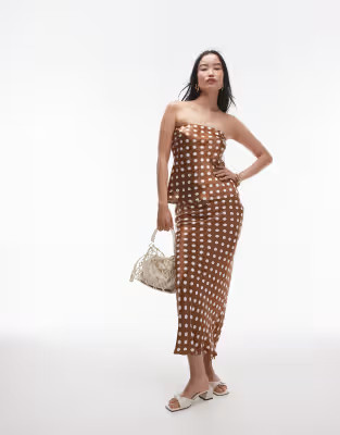 Topshop co-ord satin maxi skirt in brown and ivory spot | ASOS | ASOS (Global)