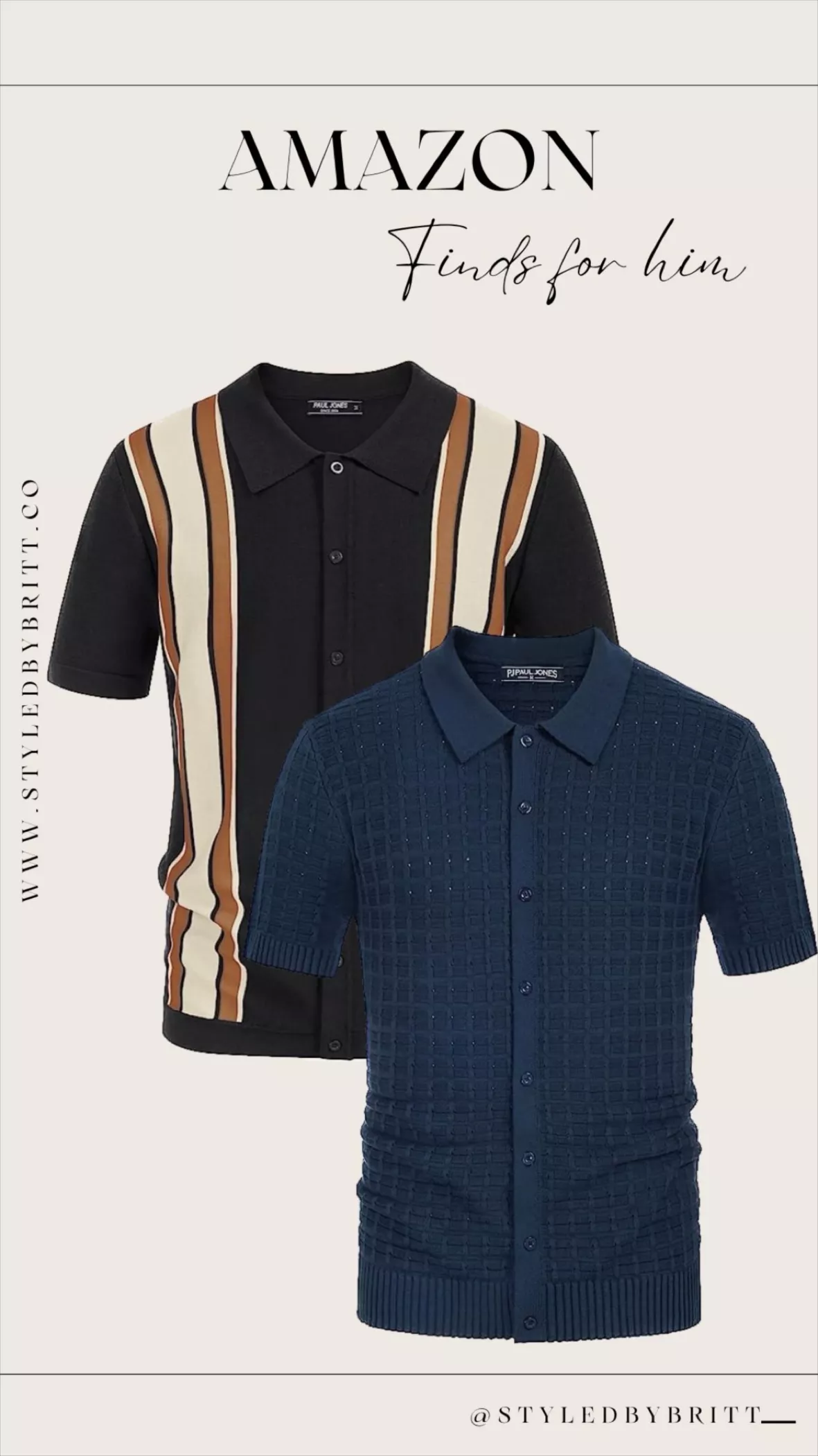 PJ Paul Jones Mens Knitted Polo Shirt Short Sleeve Knit Texture Shirt Men Knitting Golf T Shirts