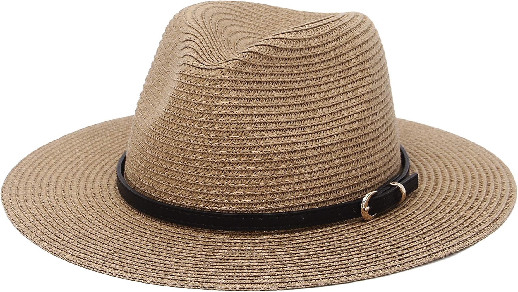 Straw Sun Hats for Women Men Panama Fedora Summer Hat with Leather Belt Wide Brim Beach Sun Jazz ... | Amazon (US)