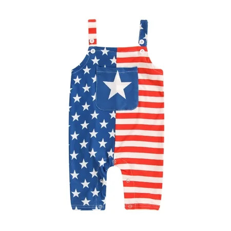 Baby 4th of July Suspenders Jumpsuit Patchwork Print Rompers with Crotch Snaps for Toddlers 0-24 Mon | Walmart (US)