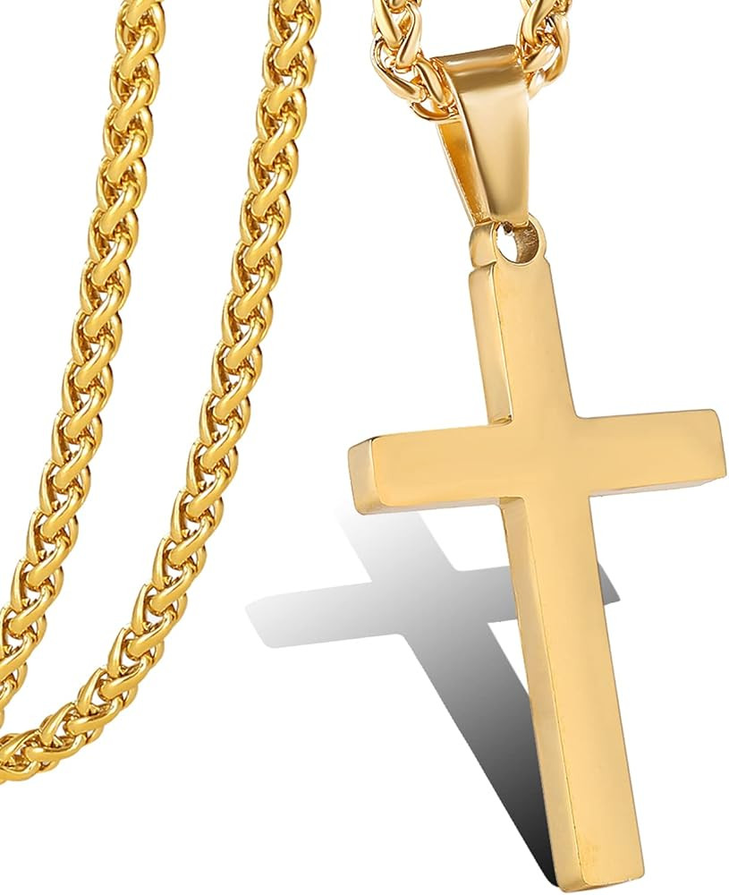P. BLAKE Stainless Steel Cross Pendant Necklace for Men Boys, Christian Cross Pendant with 24 Inc... | Amazon (US)