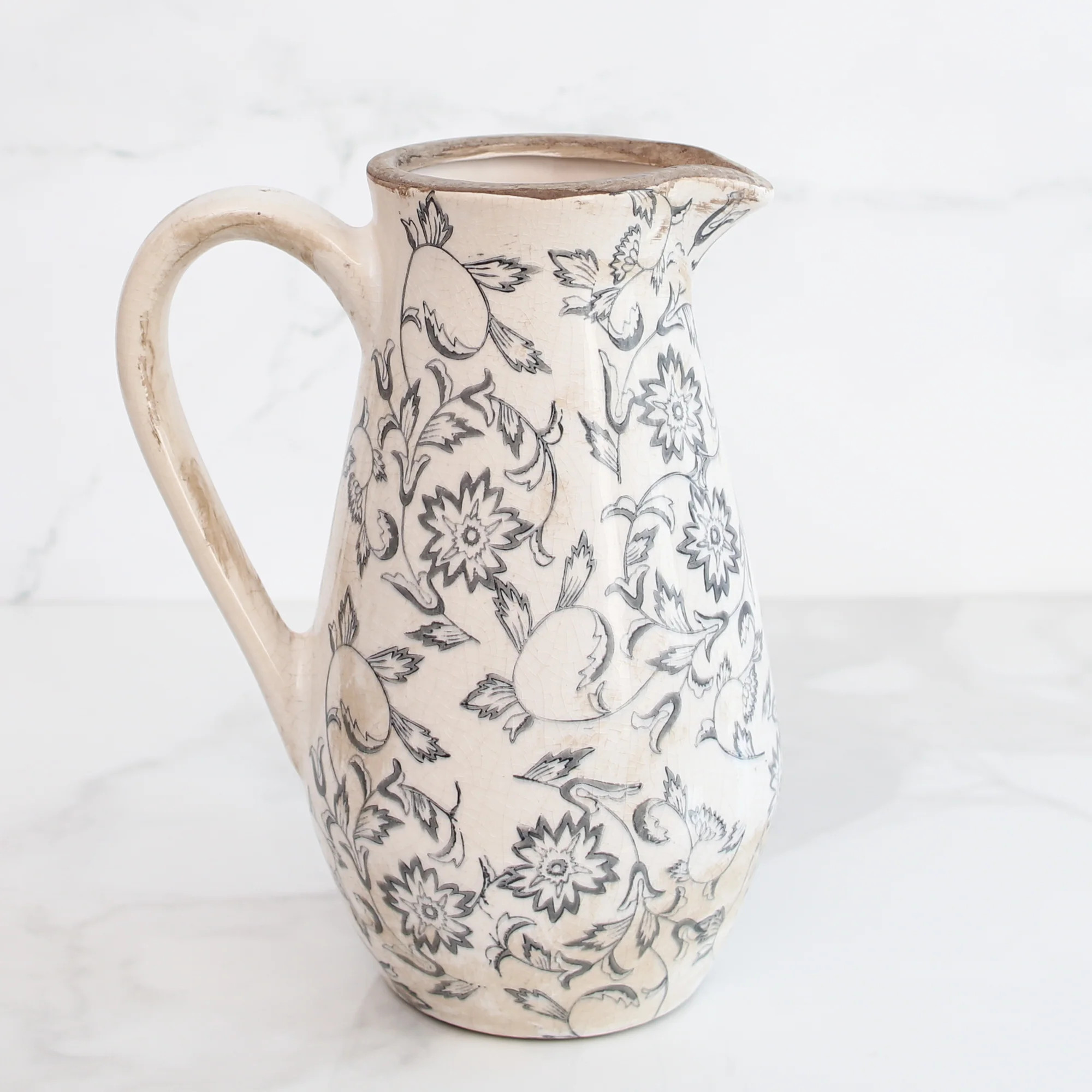 Blue Grey Floral Heirloom Pitcher | Interior Delights