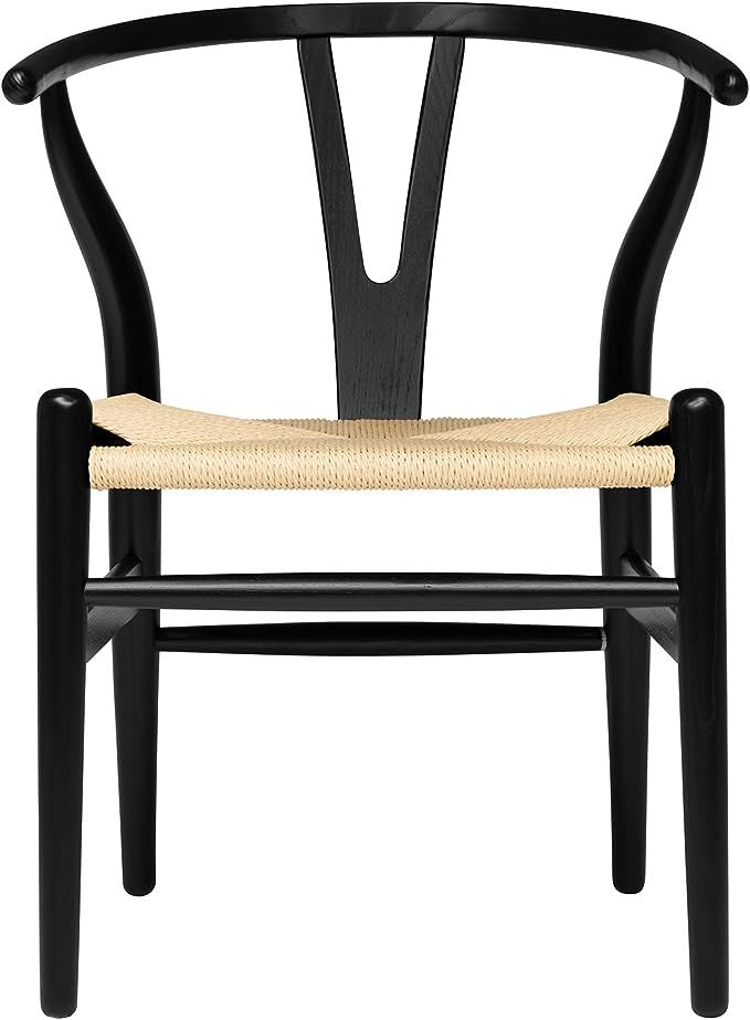 Hans Wegner Wishbone Style Woven Seat Chair (Black with Natural Cord) | Amazon (US)