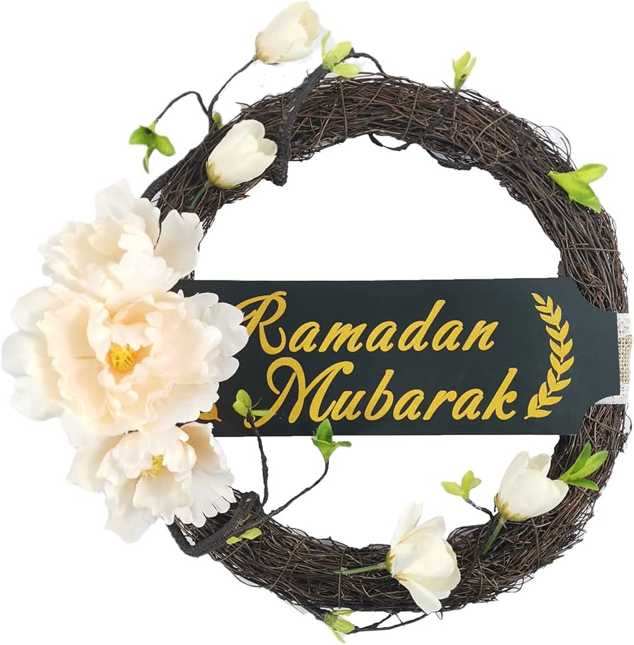 Eid Ramadan Mubarak Artificial Wreaths for Front Door, 11.8inches Green Spring Hanging Floral Wre... | Amazon (US)