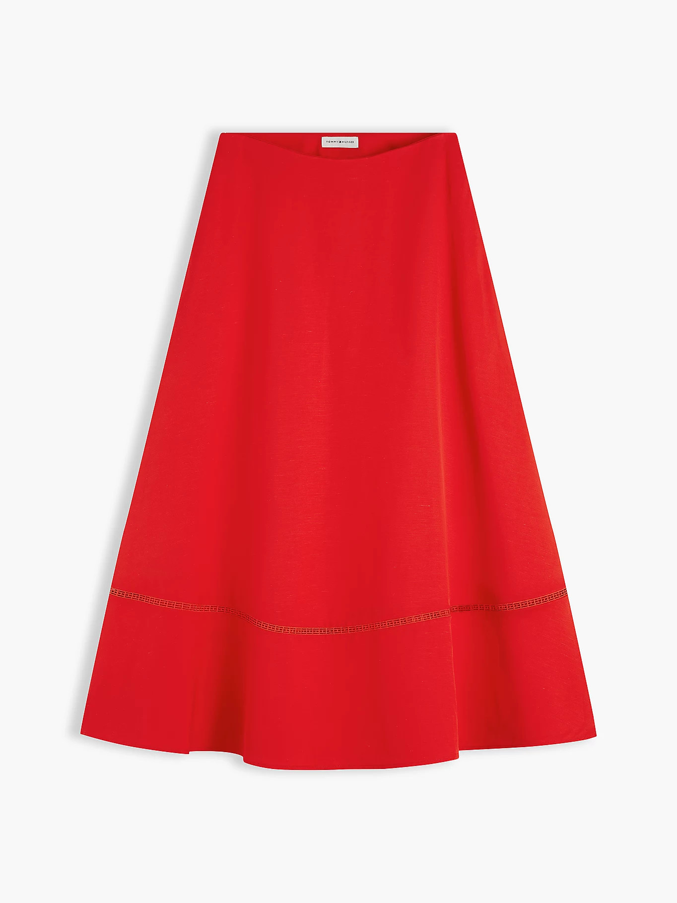 Logo Flare Midi Skirt With Linen | Red | Tommy Hilfiger | Tommy Hilfiger UK