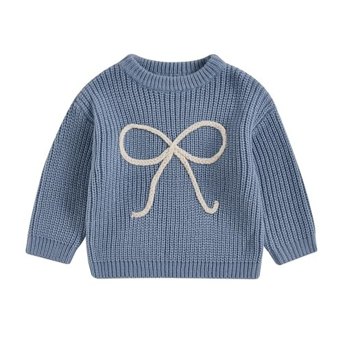 Aiwpstoin Baby Girl Knit Sweater Cute Bow Chunky Knitted Pullover Sweatshirt Toddler Girls Fall Winter Clothes (Blue, 6-12 Months) | Amazon (US)