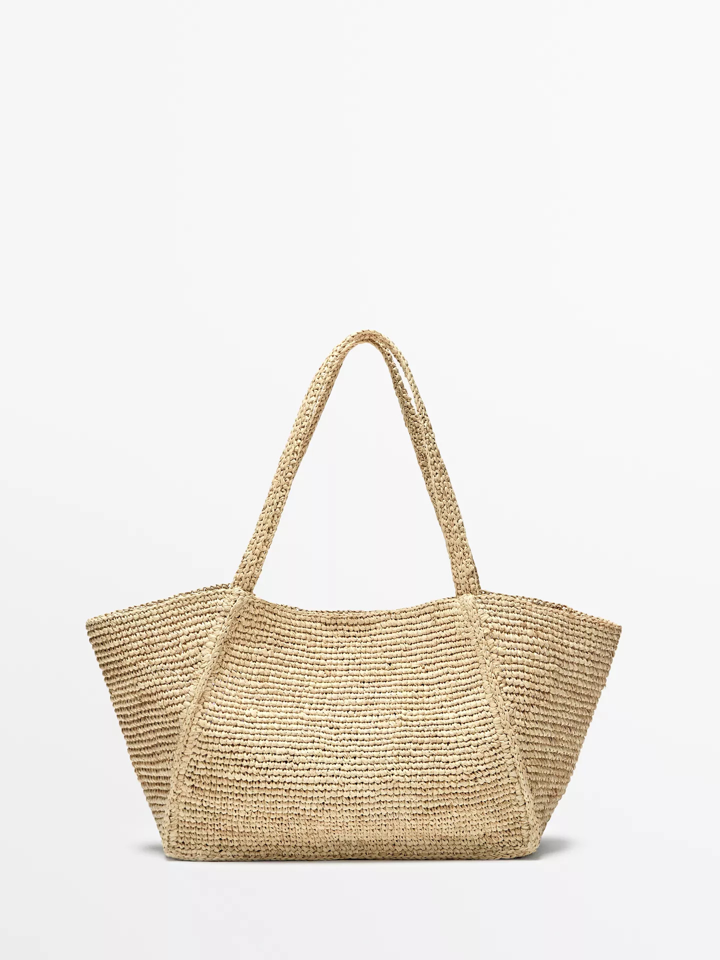 100% raffia mid-sized tote bag | Massimo Dutti US