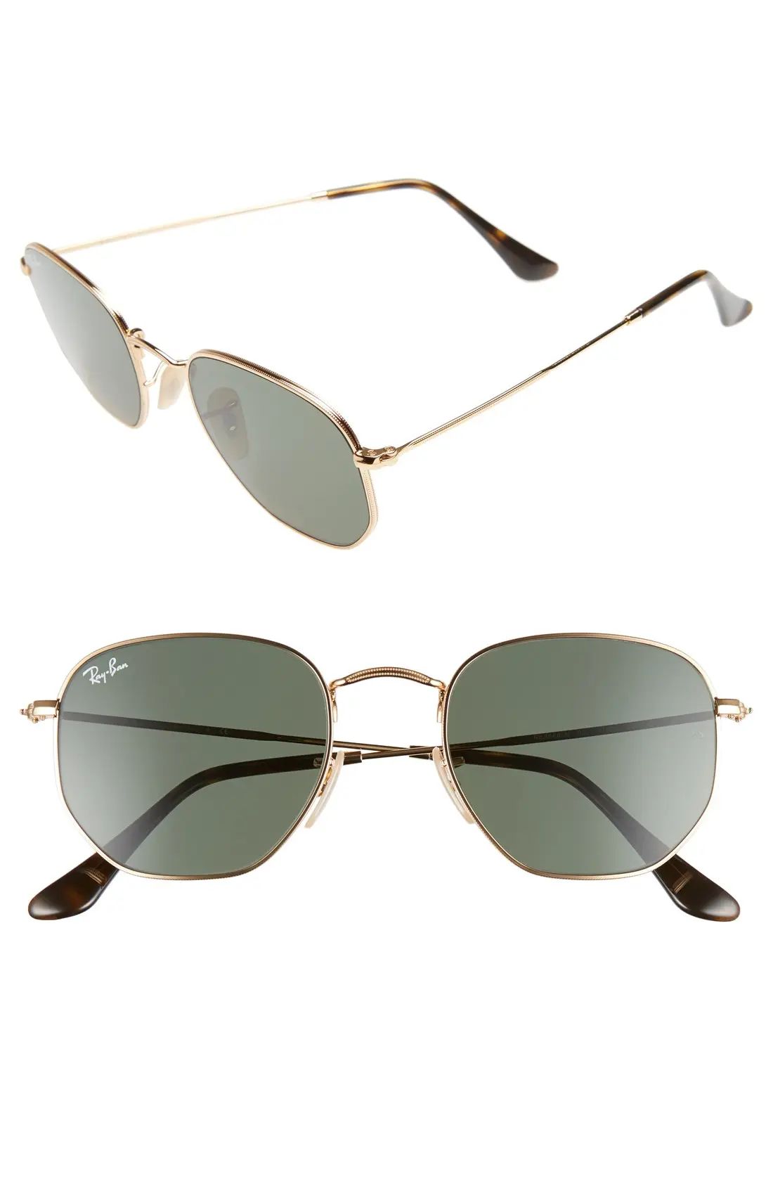 Ray-Ban 51mm Hexagonal Flat Lens Sunglasses - Metal Gold/ Green | Nordstrom