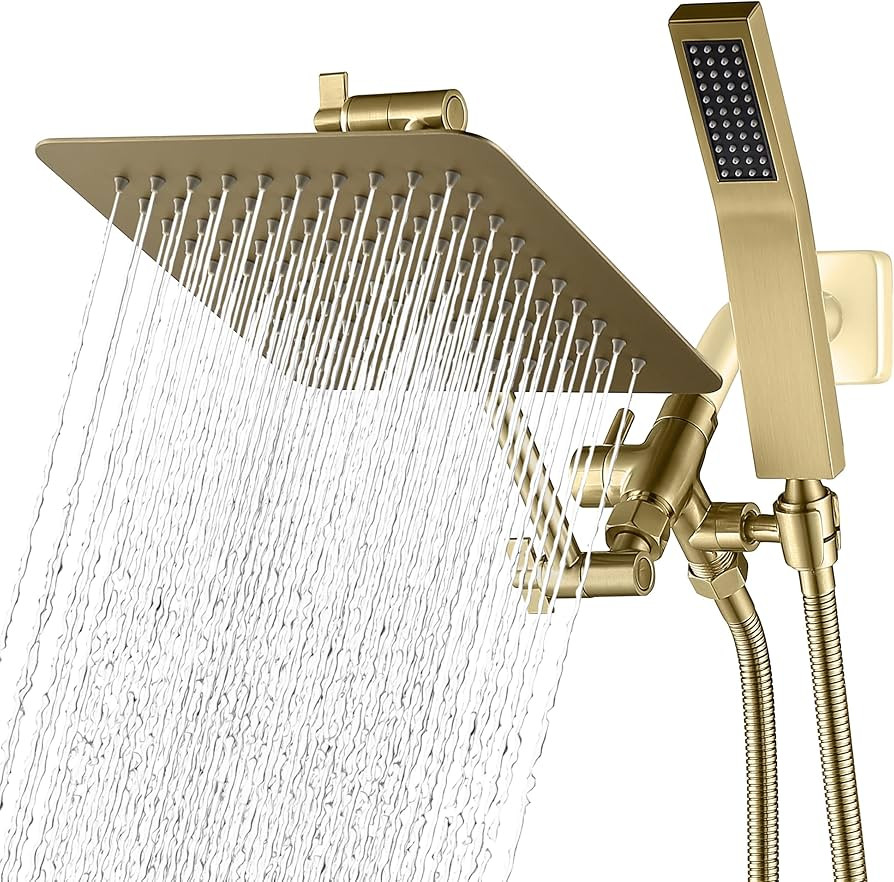 G-Promise All Metal 8-Inch Dual Square Shower Head Combo, Rain Shower Head, Handheld Shower Wand ... | Amazon (US)
