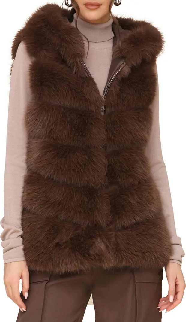 Faux Fur & Faux Leather Hooded Zip Vest | Nordstrom