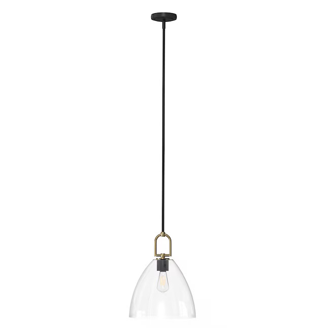 allen + roth Beckett 1 -Light Matte Black Transitional Clear glass Cone Small Indoor/Outdoor Hang... | Lowe's