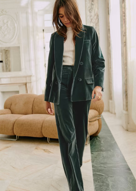 Christie Jacket - Slate blue velvet - Cotton - Sézane | Sezane Paris