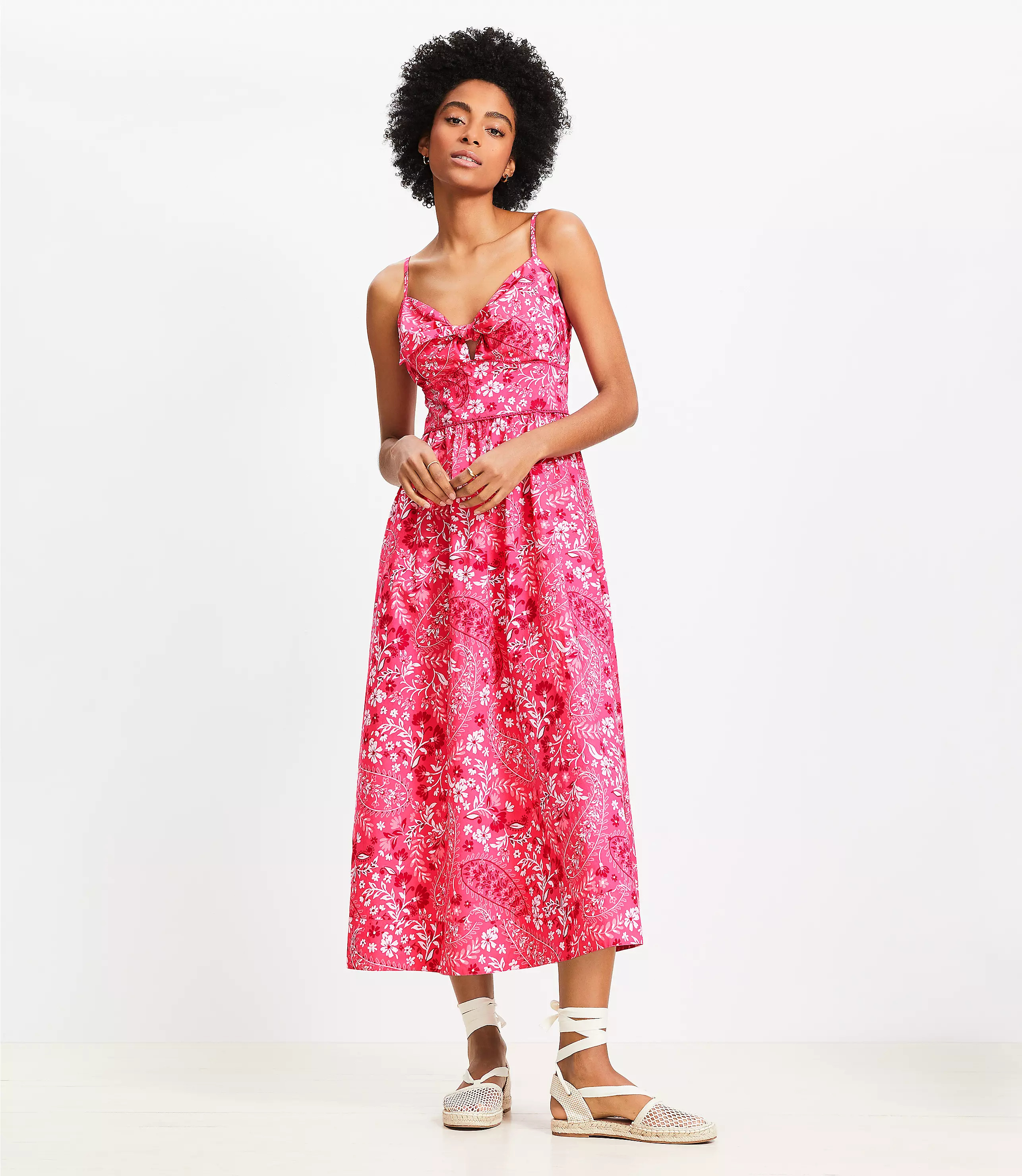 Paisley Tie Poplin Midi Pocket Dress | LOFT