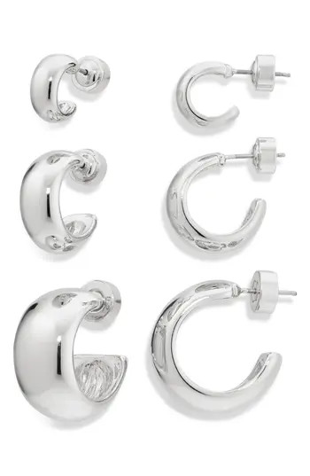 Nordstrom Set of 3 Polished Dome Hoop Earrings in Silver at Nordstrom Rack | Nordstrom Rack
