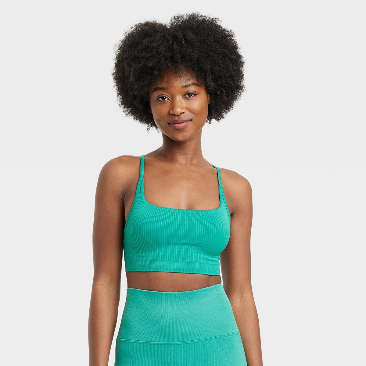 Women's Seamless Light Support Rib Sports Bra - All In Motion™ Green S | Target