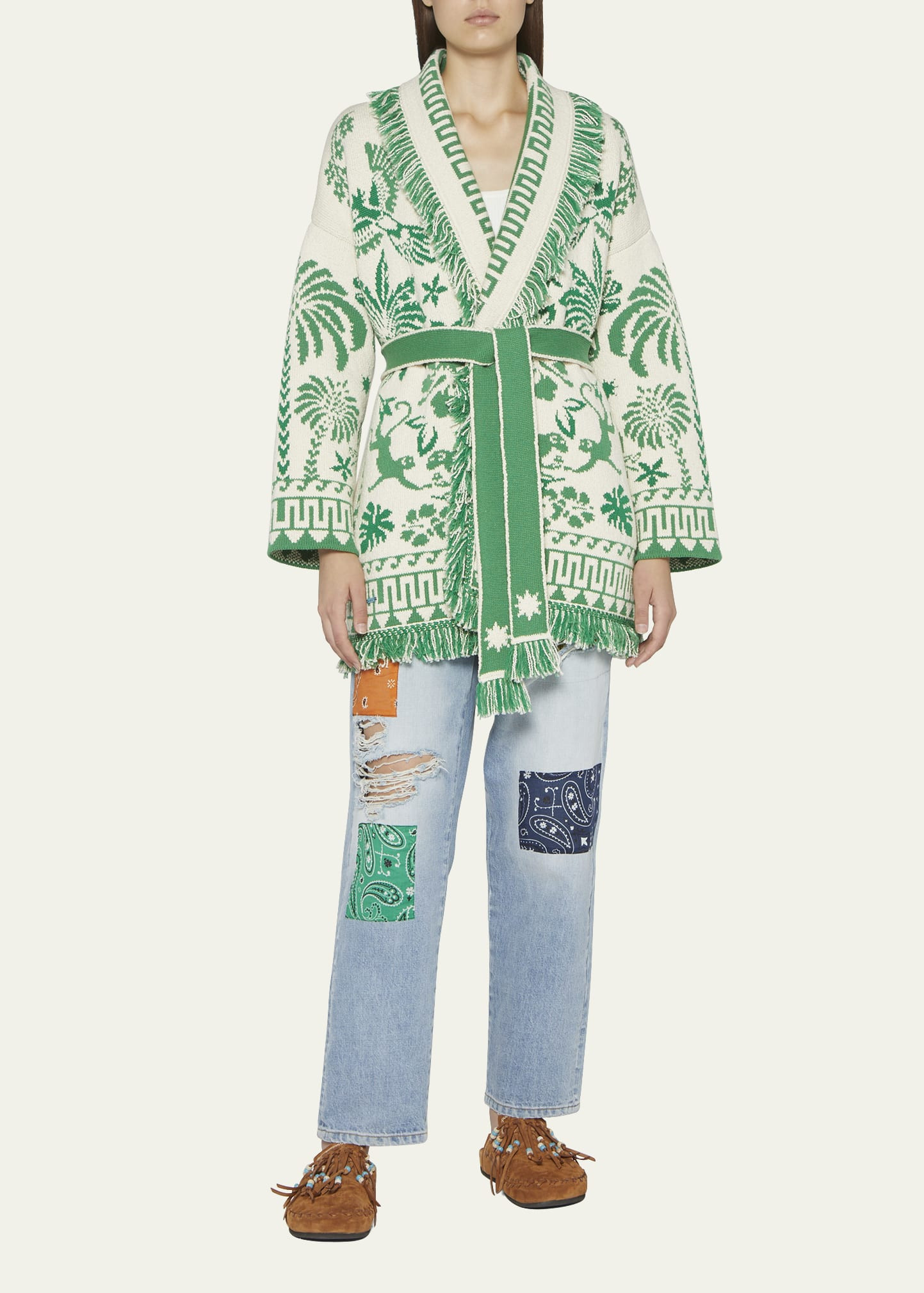 Alanui Explosion Of Nature Fringe Belted Cardigan Sweater | Bergdorf Goodman