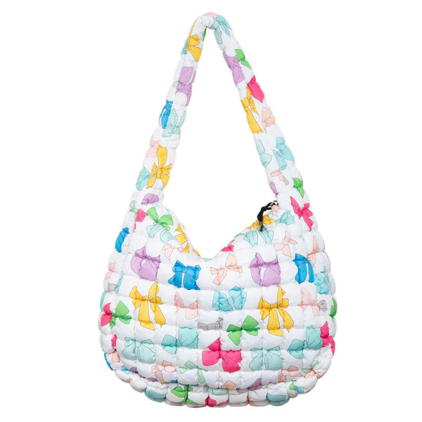 Multicolored Coquette Bows Quilted Hobo Tote Bag | Katydid.com