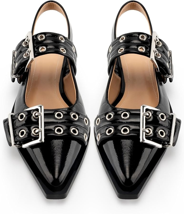 KaroNairy Wide Buckle Ballet Flats for Women Pointy Toe Slingback Flats Square Toe Dressy Flats B... | Amazon (US)