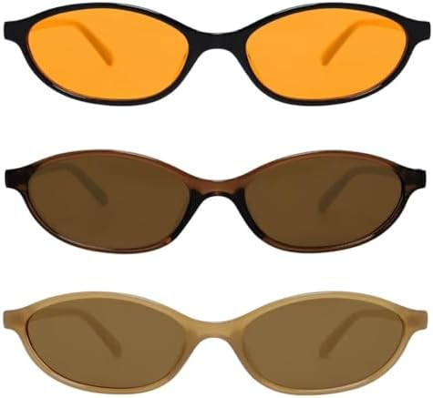 Retro Oval Sunglasses for Women Chic Cat Eye 90s Sunnies Lightweight Narrow Shades Trendy UV prot... | Amazon (US)