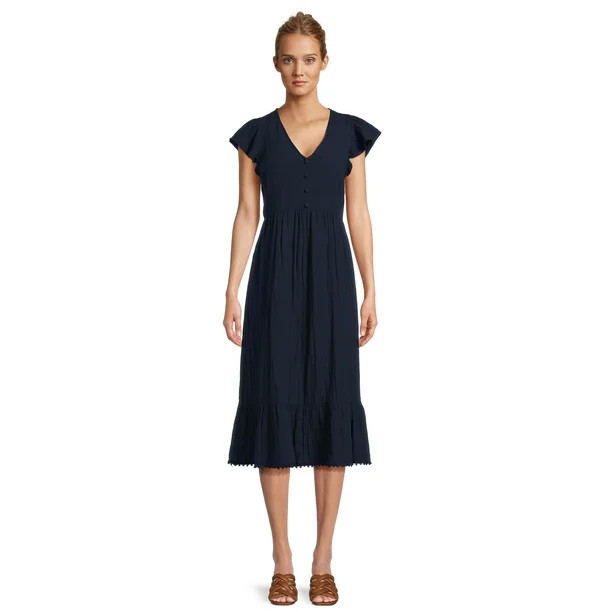 Time and Tru Women's Flutter Sleeve Midi Dress, Sizes XS-XXXL | Walmart (US)