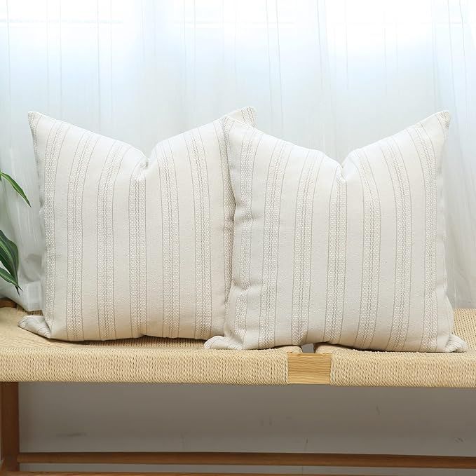 Kiuree Set of 2 Farmhouse Throw Pillow Covers 18x18 Inch, Square Modern Accent Decorative Pillow ... | Amazon (US)
