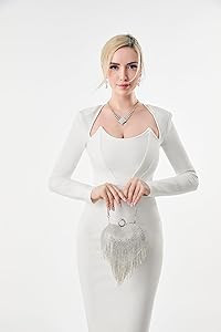 UMREN Women Luxury Heart Shape Tassel Evening Clutch Bag Rhinestones Wedding Party Purse Handbag | Amazon (US)