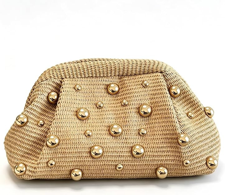 Bolso de mano de paja con cuentas, bolso de playa de verano, elegante bolso de paja para vacacion... | Amazon (US)