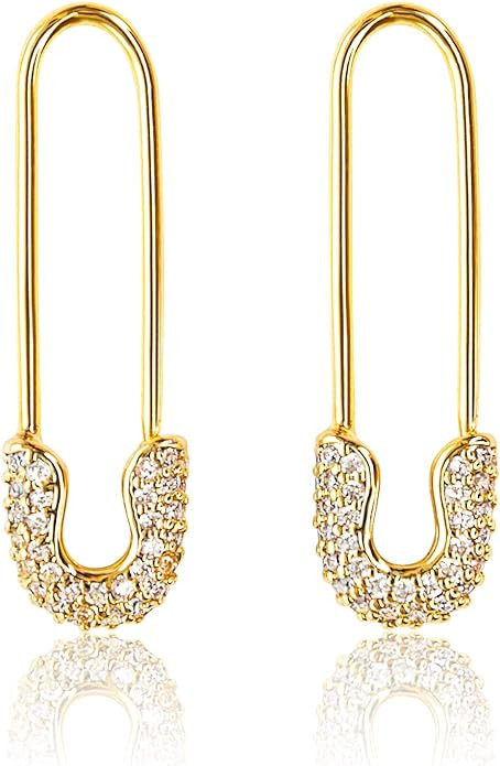 Safety Pin Earrings for Women | Paper Clip Earrings, Dangle Earrings, Hypoallergenic 14k Gold Ear... | Amazon (US)