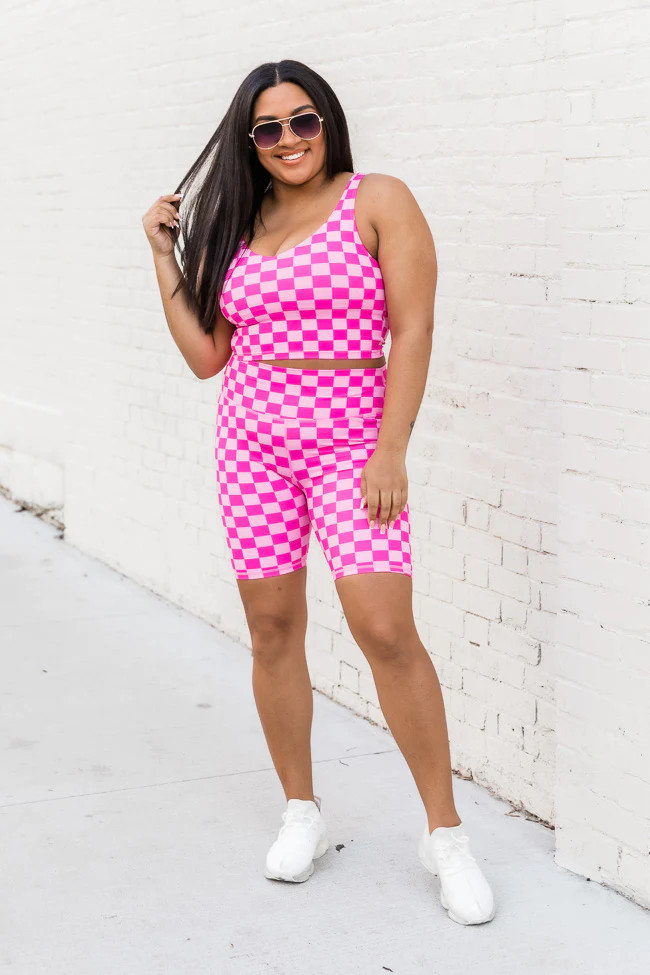 No Backing Down Pink Checkered Biker Shorts | Pink Lily