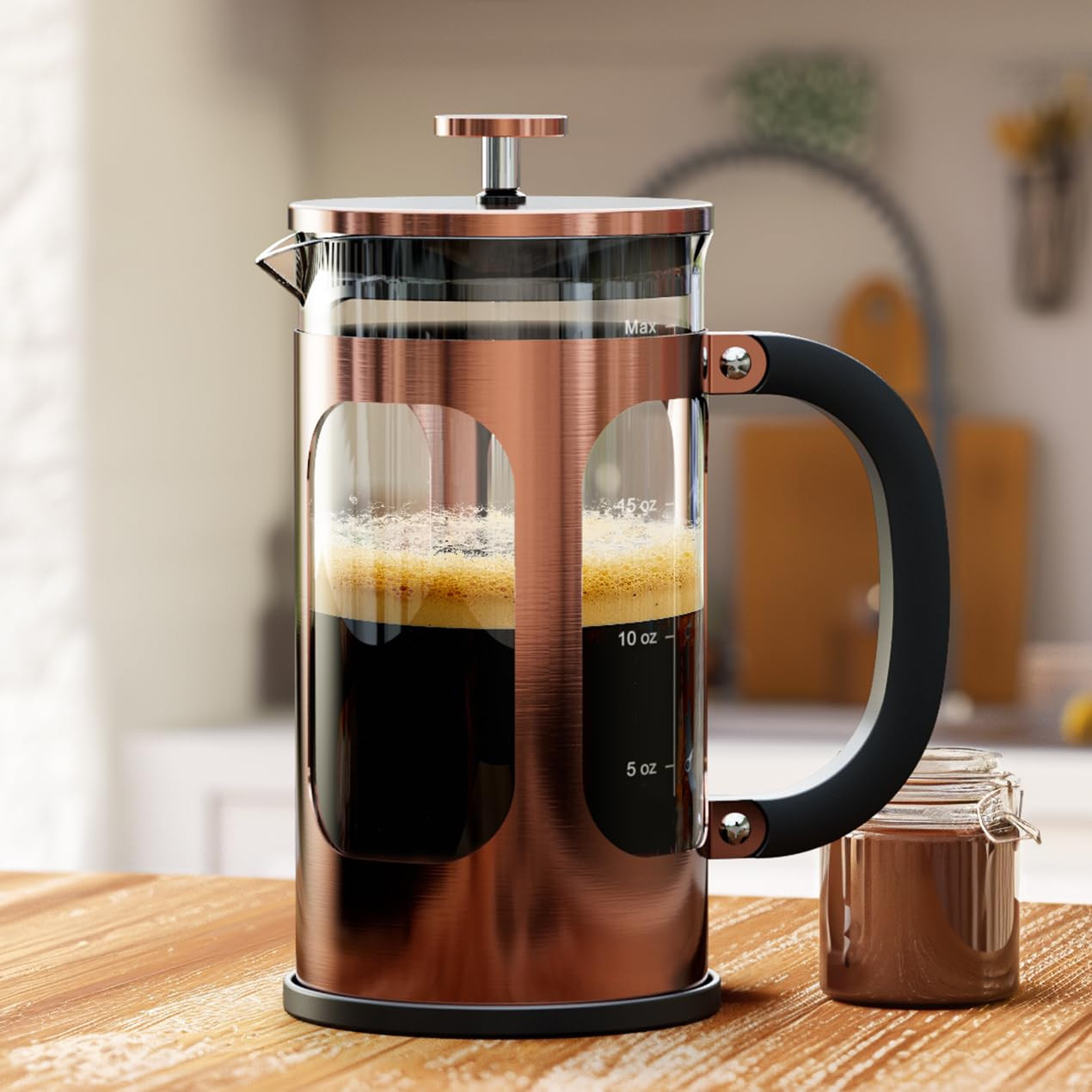 Veken French Press Coffee Maker 21oz 0.6 L, Heat Resistant Thickened Borosilicate Glass,Stainless... | Amazon (US)