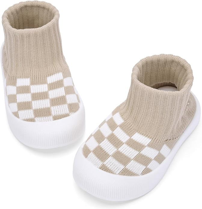 BACSAC Baby Boy Girl Sock Shoes Infant & Toddler Walking Shoes High Top with Knitted Checkered Up... | Amazon (US)