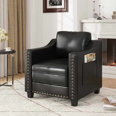 Faux Leather Accent Chair, 30 Inches Barrel Upholstered Armchair, Cozy Single Sofa, Black | Target