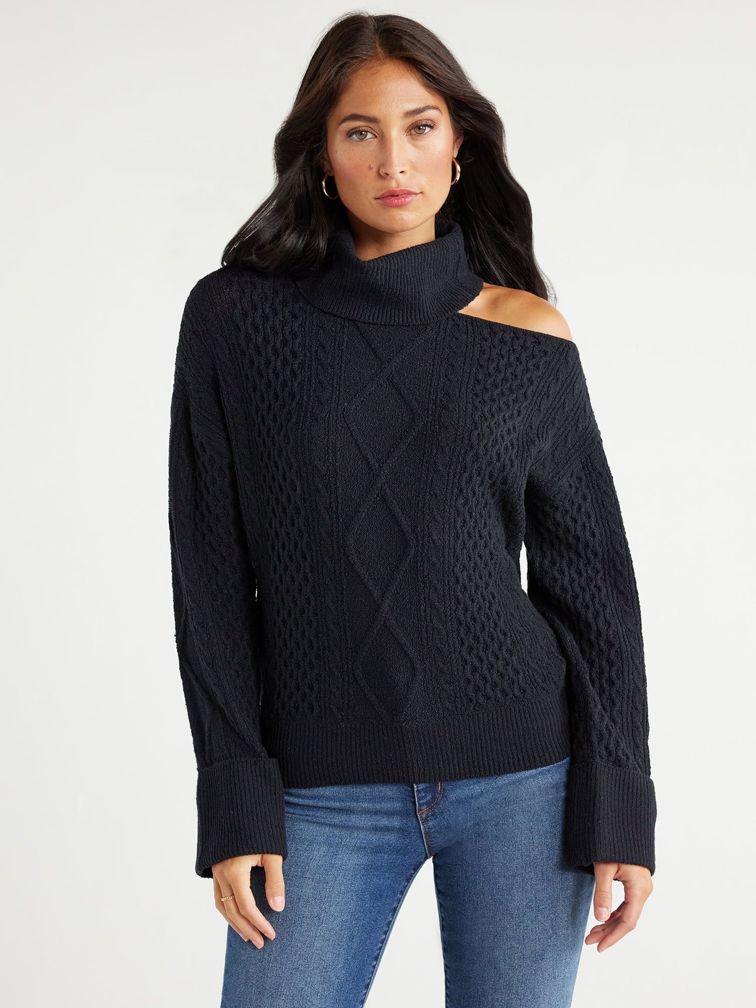 Sofia Jeans Women's Cutout Turtleneck Sweater with Long Sleeves, Sizes XS-3XL - Walmart.com | Walmart (US)