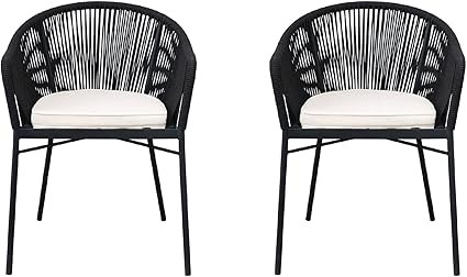 Creative Co-Op Metal and Woven Rope Indoor/Outdoor Cream Color Cushion Accent Chair Set, 20" L x ... | Amazon (US)