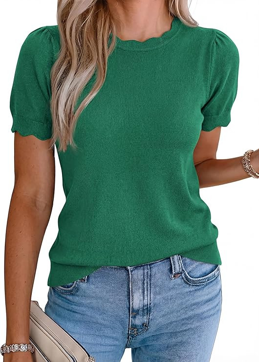 BTFBM Short Sleeve Sweater for Women 2026 Spring Summer Knit Basic Tops Lightweight Business Casu... | Amazon (US)