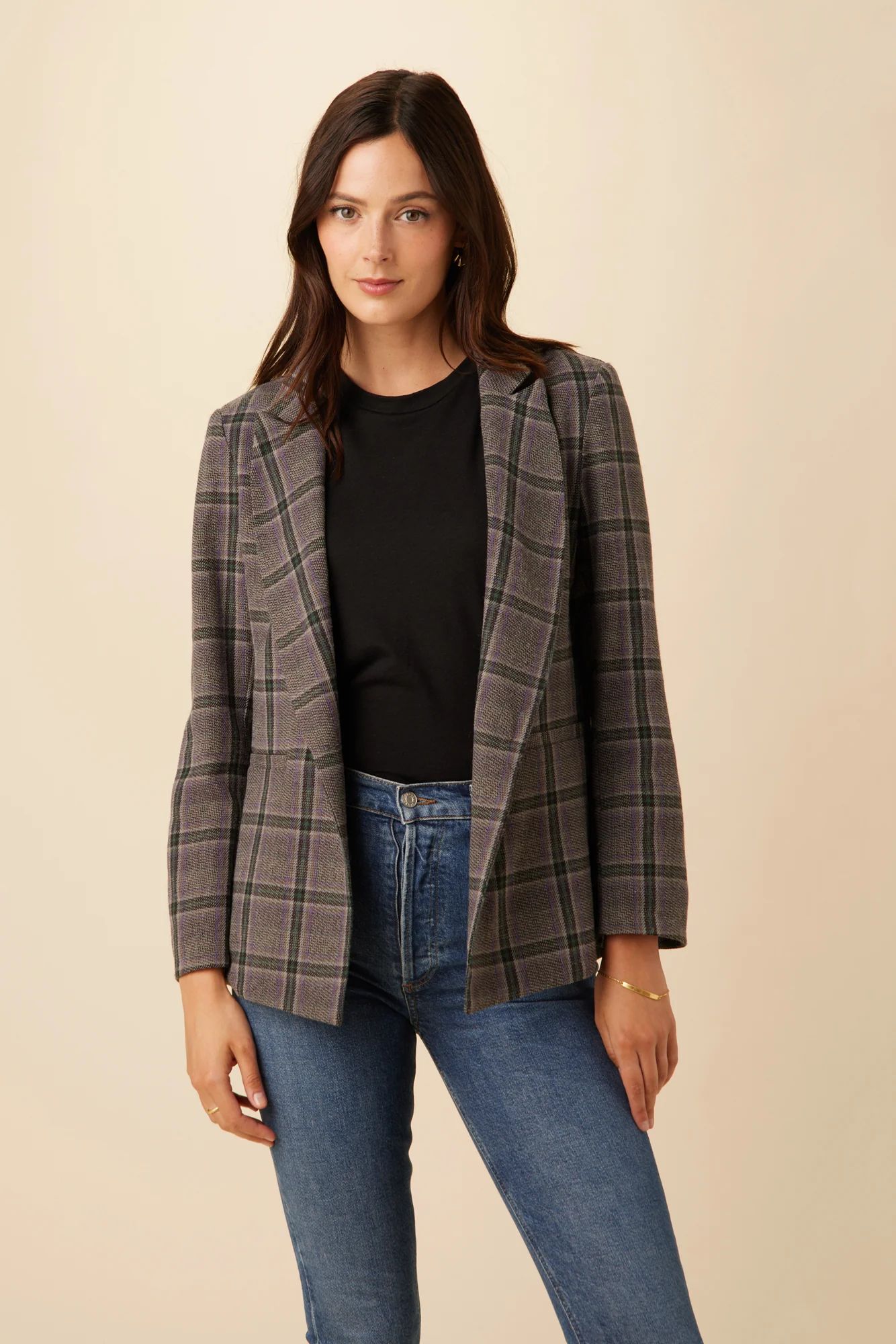 Pippa Upcycled Wool Blazer - Purple Plaid | Amour Vert