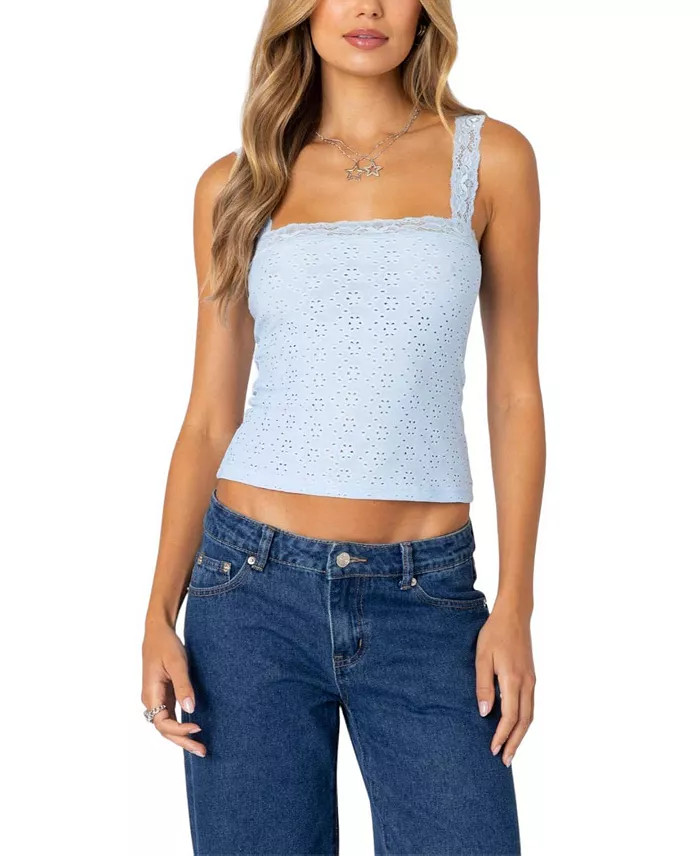 Edikted Virginia Lace Trim Eyelet Tank Top Women - Bloomingdale's | Bloomingdale's (US)