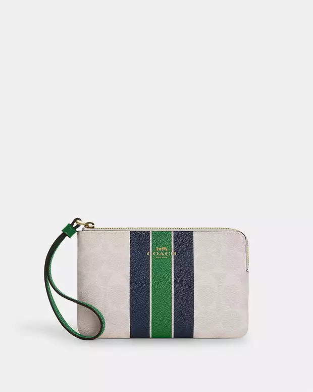 Corner Zip Wristlet In Signature Canvas With Varsity Stripe | Coach Outlet US