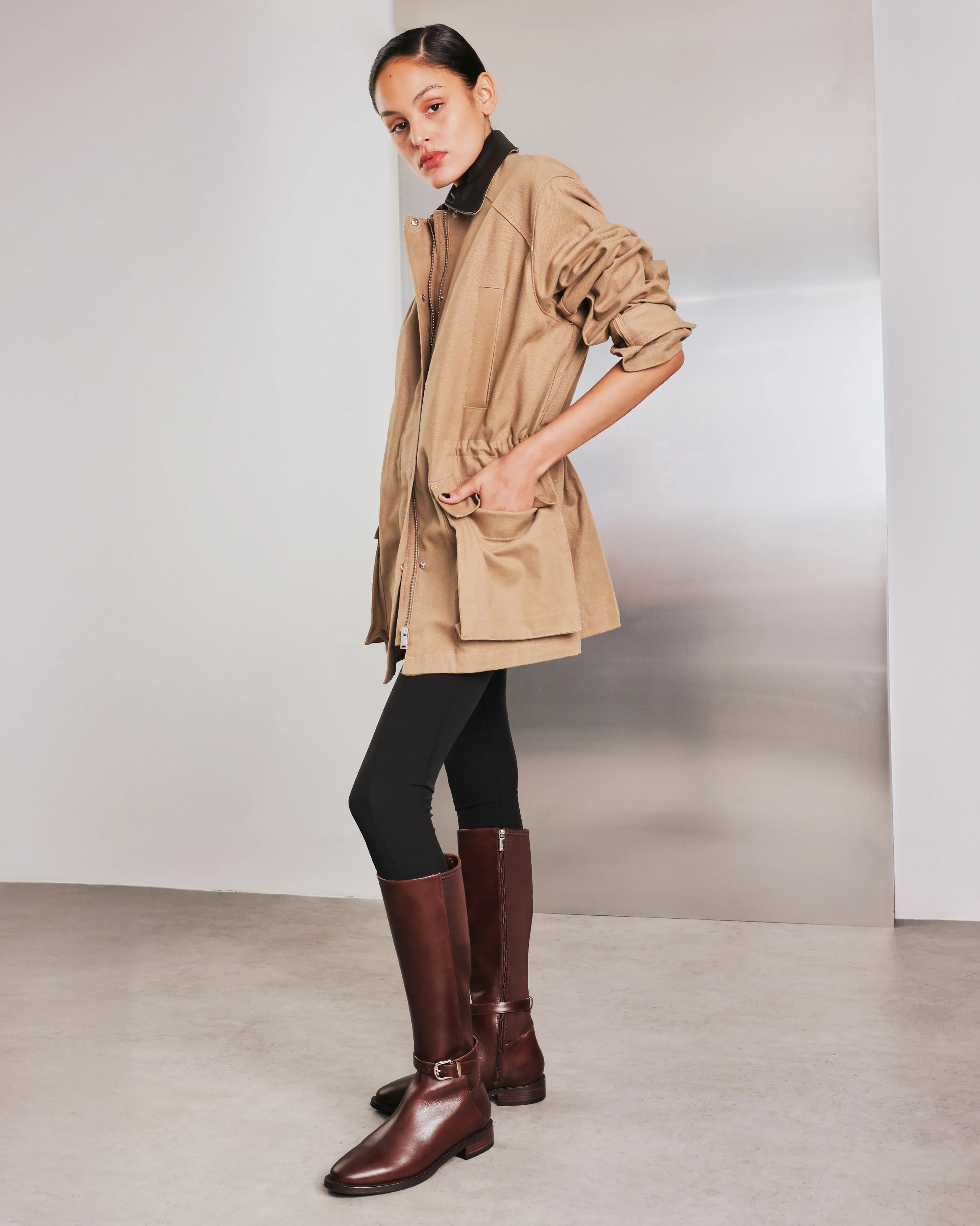 Vulture Golden Tan Leather & Neoprene Knee High Boots | Bared Footwear | Bared Footwear