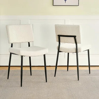 Modern Beige Simple Dining Chair Fabric Upholstered Chairs Home Bedroom Stool Back Dressing Chair Metal Legs(Set Of 2) | Wayfair North America