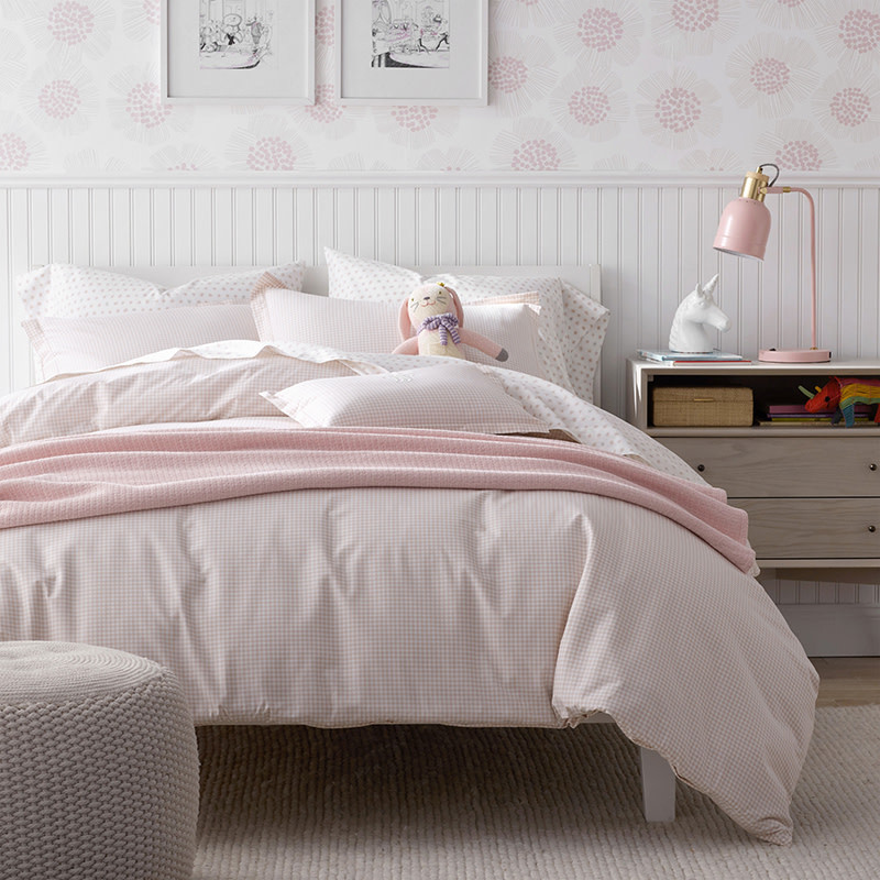 Ditsy Gingham Classic Cool Organic Cotton Percale Toddler Comforter Set - Pink | The Company Store