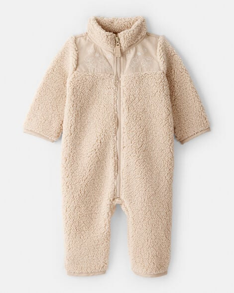 Carter's Baby Girls Girl Embroidered Sherpa Long-Sleeve Jumpsuit - Brown NB Beige | Carter's Inc