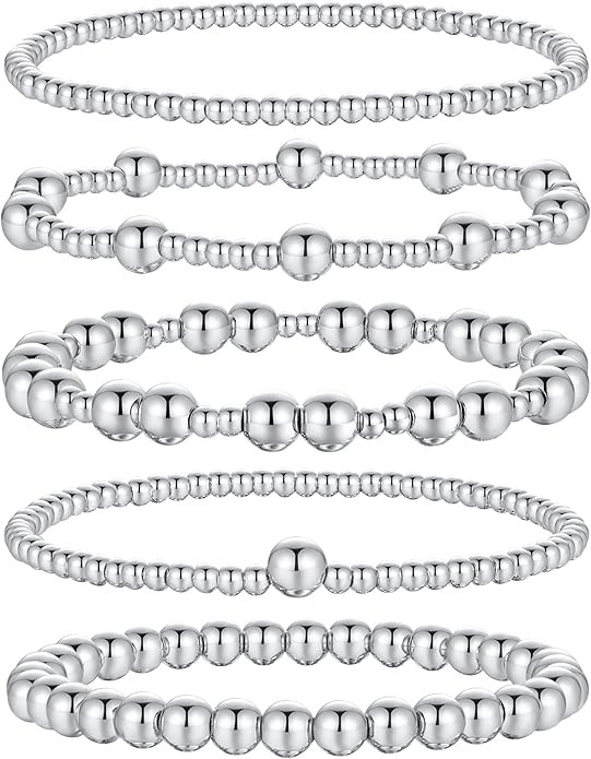 XIANNVXI 5PC Platinum Plated Silver Beaded Bracelet for Women Stretch Elastic Stackable Bead Ball... | Amazon (US)