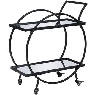 28 in. x 14 in. x 32 in. Metal Black Mirrored Odessa Bar Cart | The Home Depot
