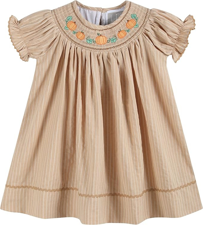 Baby and Girls Smocked Pumpkin Thanksgiving Bishop Dress | Amazon (US)
