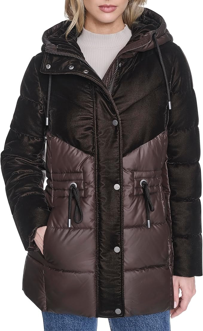 Andrew Marc Women's Hooded Velvet Trimmed Insulated Cold Weather Puffer Jacket | Amazon (US)