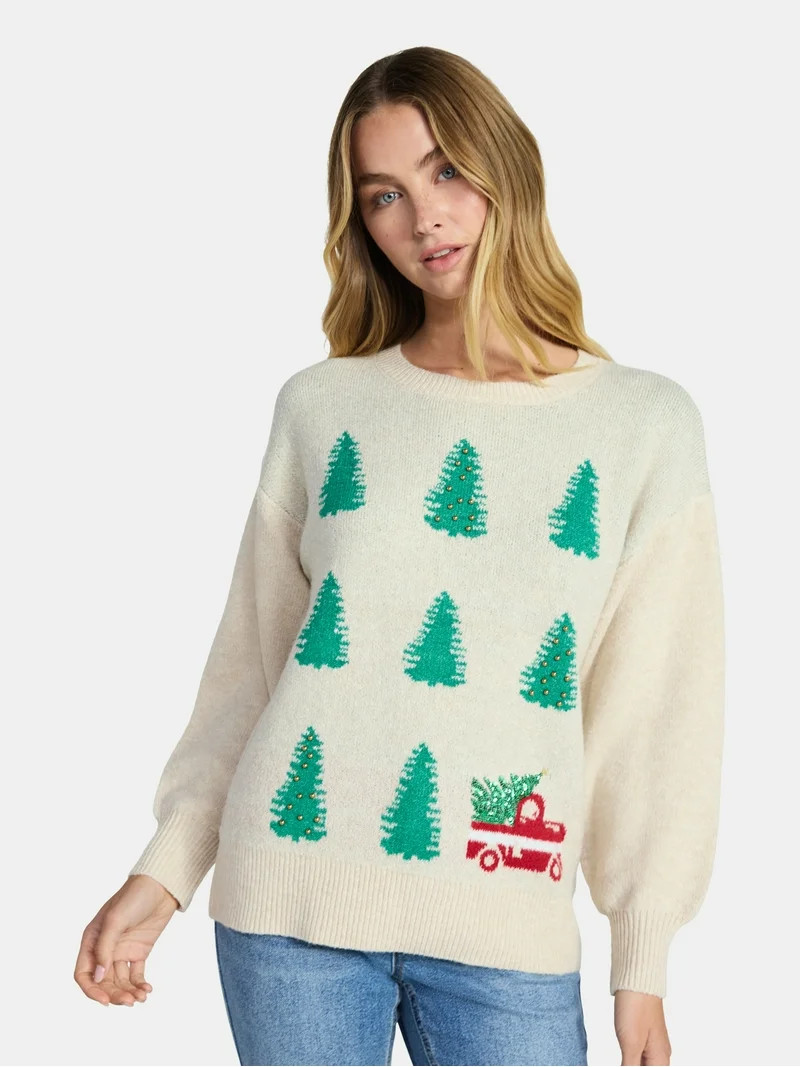 Holiday Time Women's and Women's Plus Pretty Christmas Sweater, Sizes XXS-3X | Walmart (US)