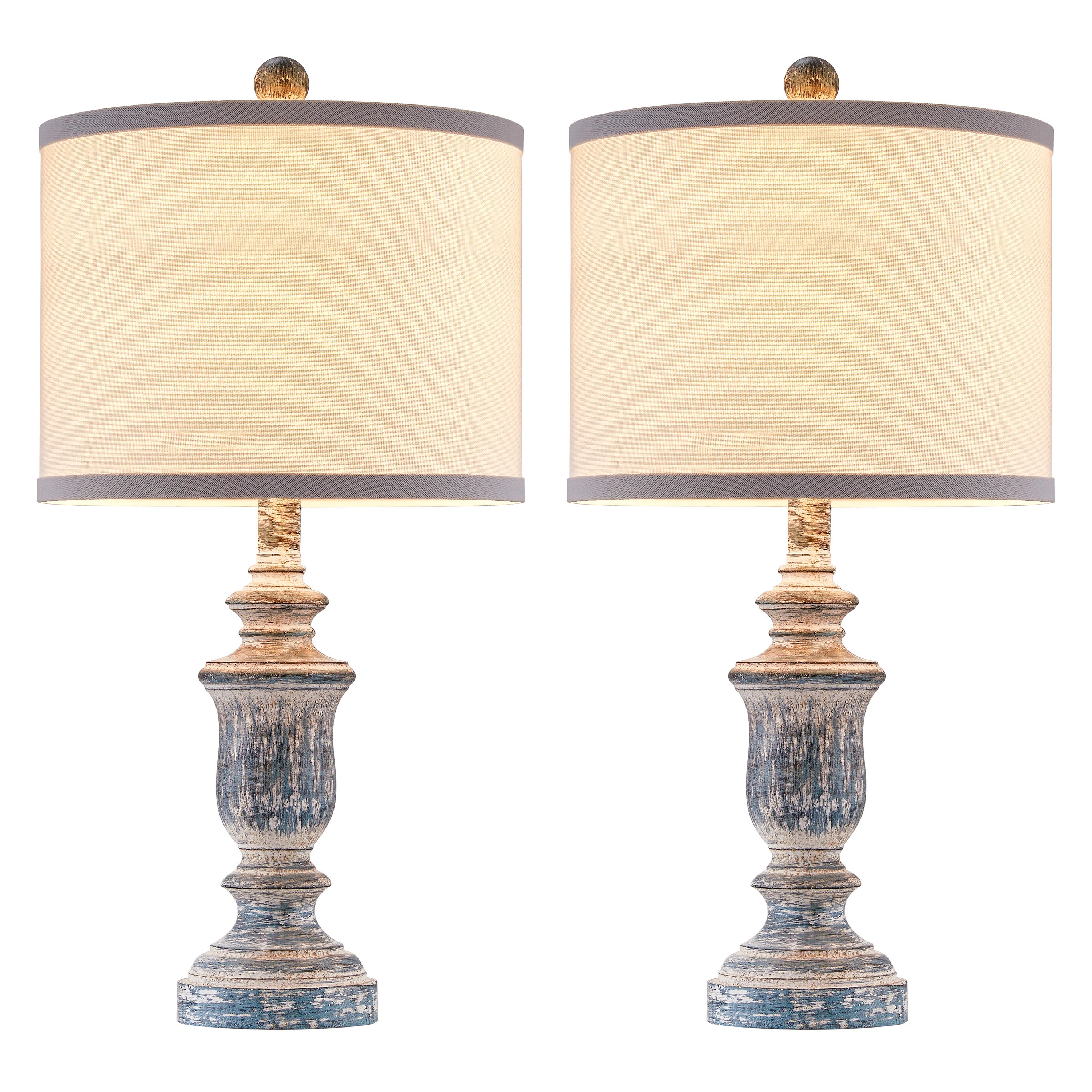 22" Distressed Blue Resin Table Lamp Set | Wayfair North America